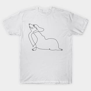 One Line Corgi Upward Facing Dog T-Shirt